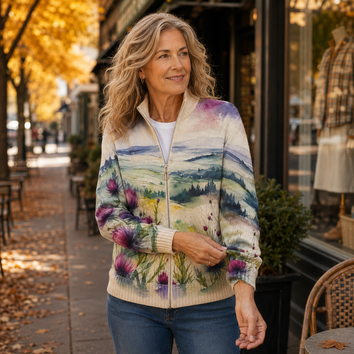 Avery - Schotse Distel Landschap Zip Cardigan