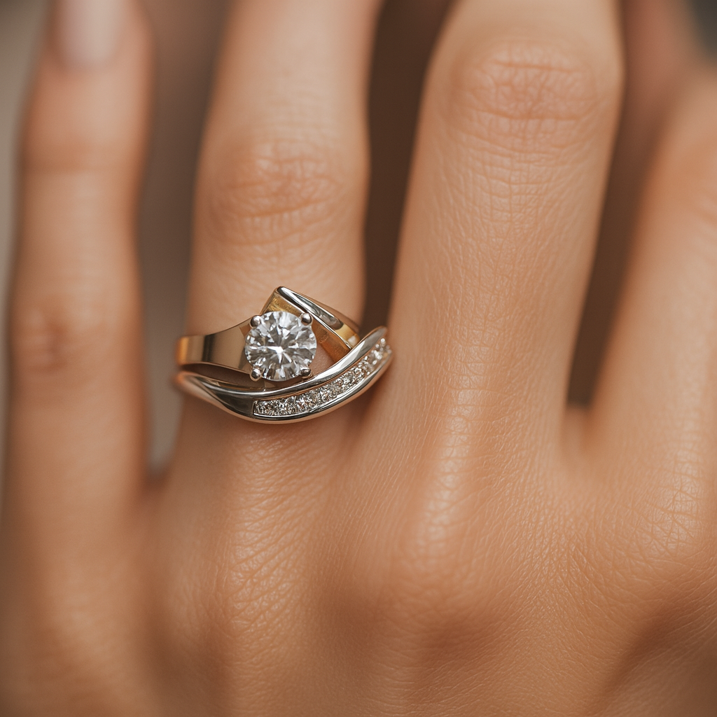 Carla | Asymmetrische Vintage Ring van Goud en Zilver met Zirkonia