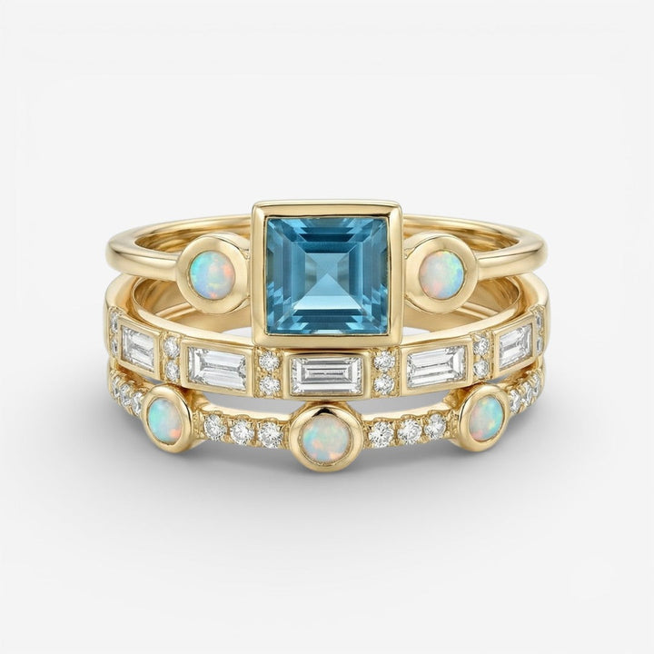 Oceaan - Set van Vintage Blauwe Kristallen Ringen