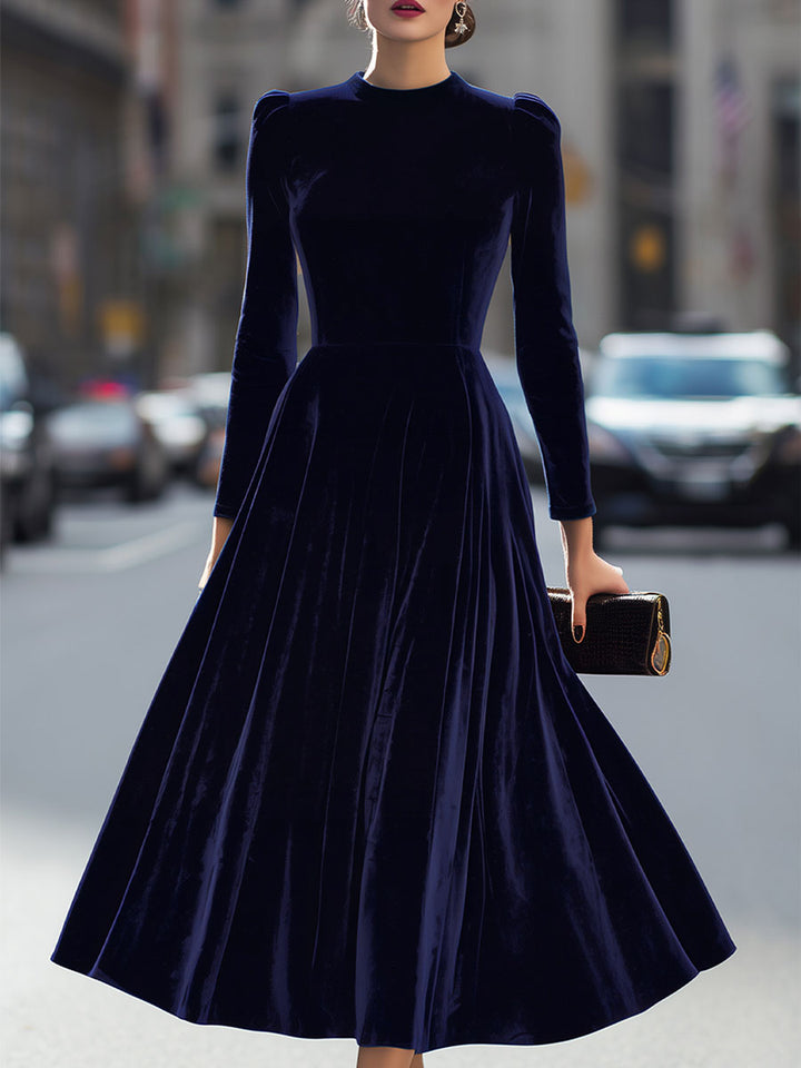 Isa | Midi Jurk met Lange Mouwen Donkerblauw