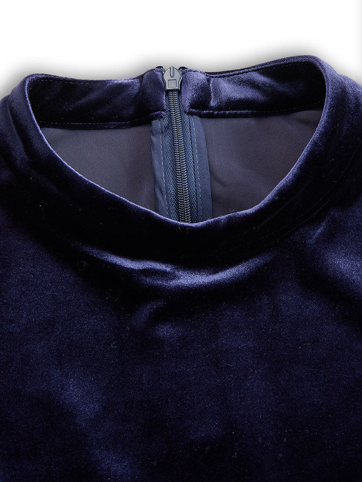 Isa | Midi Jurk met Lange Mouwen Donkerblauw