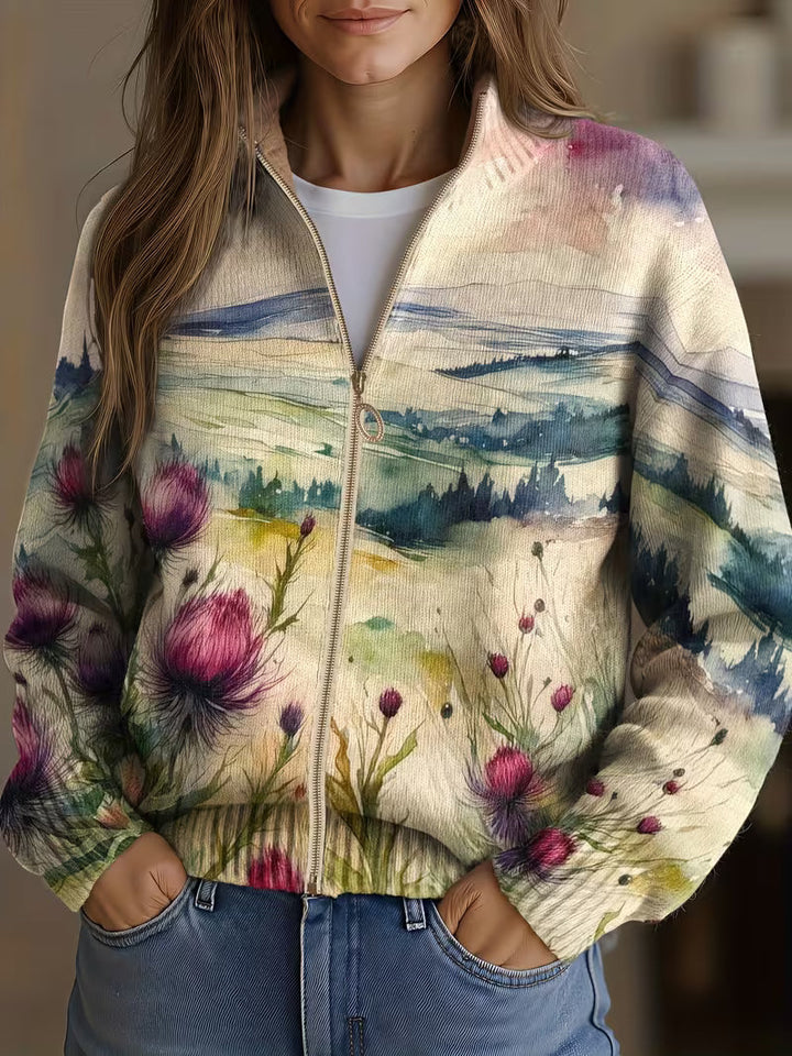 Avery - Schotse Distel Landschap Zip Cardigan