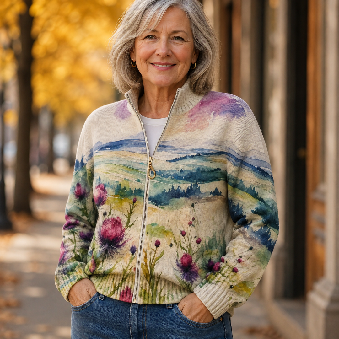 Avery - Schotse Distel Landschap Zip Cardigan