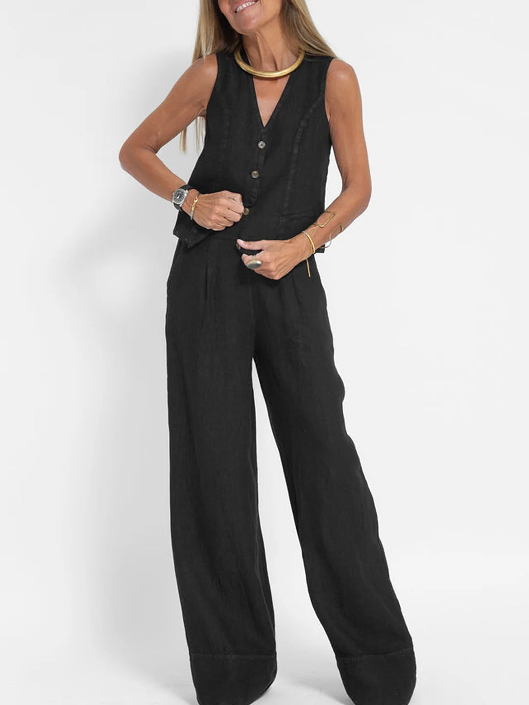 Aira - Set Gilet Boutonné & Broek Wijd