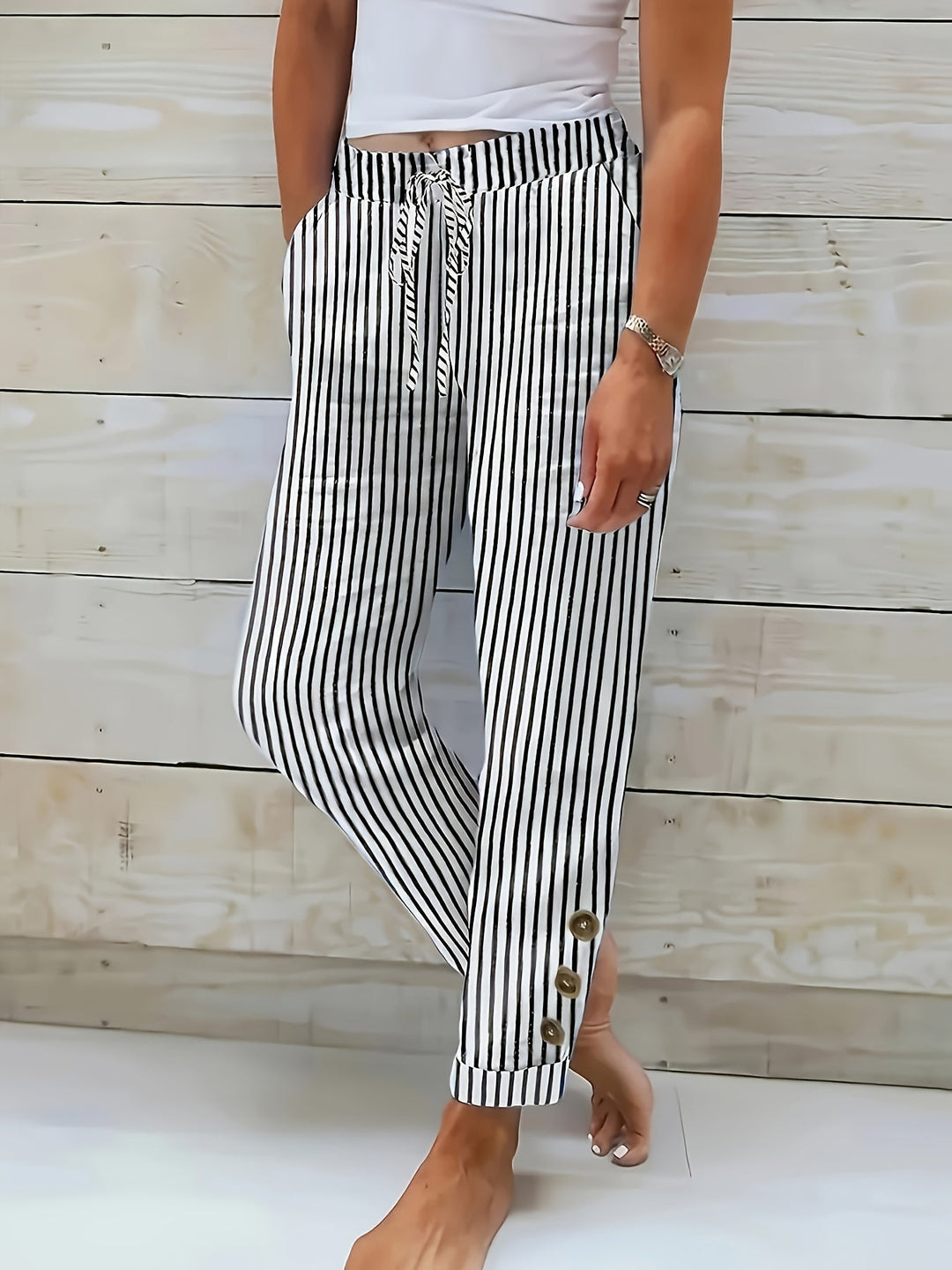 Raquelle - Broek Gestreept Casual