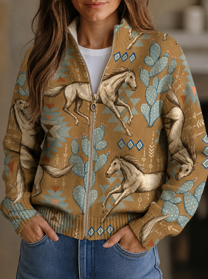 Kaitlyn - Desert Horse en Cactus Zip Cardigan