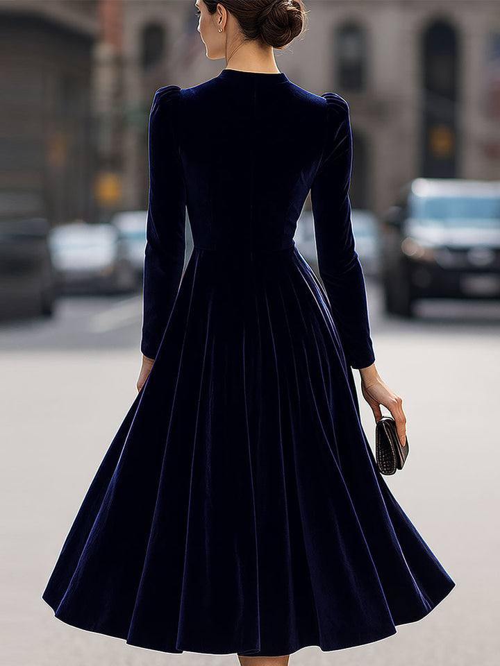 Isa | Midi Jurk met Lange Mouwen Donkerblauw