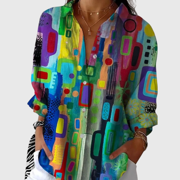 Lichte kleurrijke blouse met print