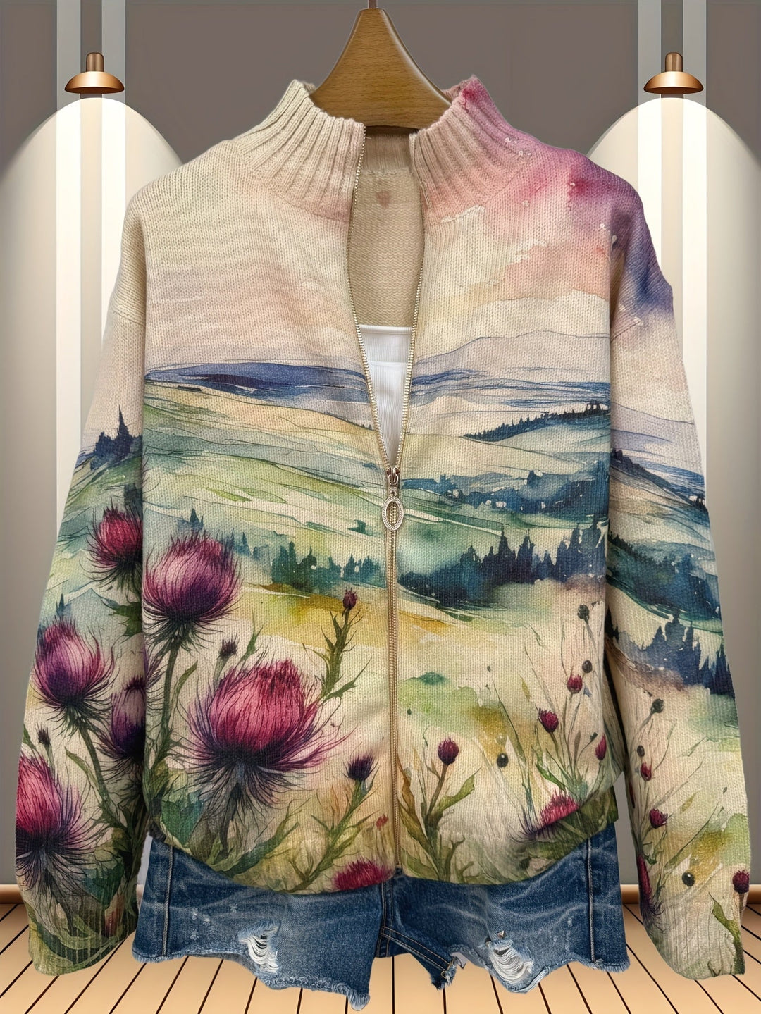 Avery - Schotse Distel Landschap Zip Cardigan