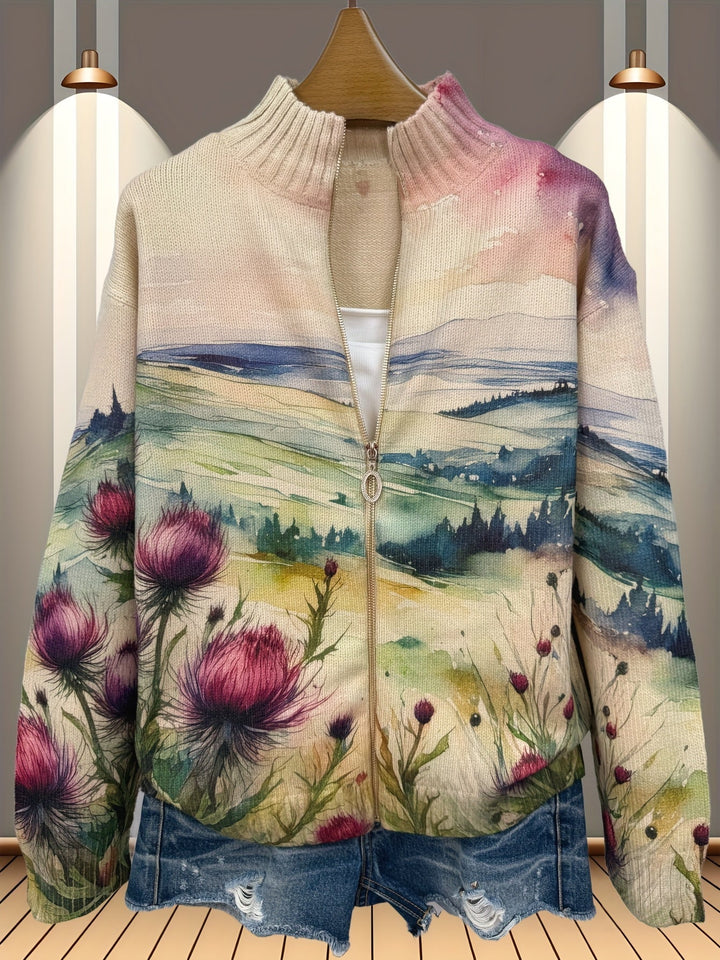 Avery - Schotse Distel Landschap Zip Cardigan
