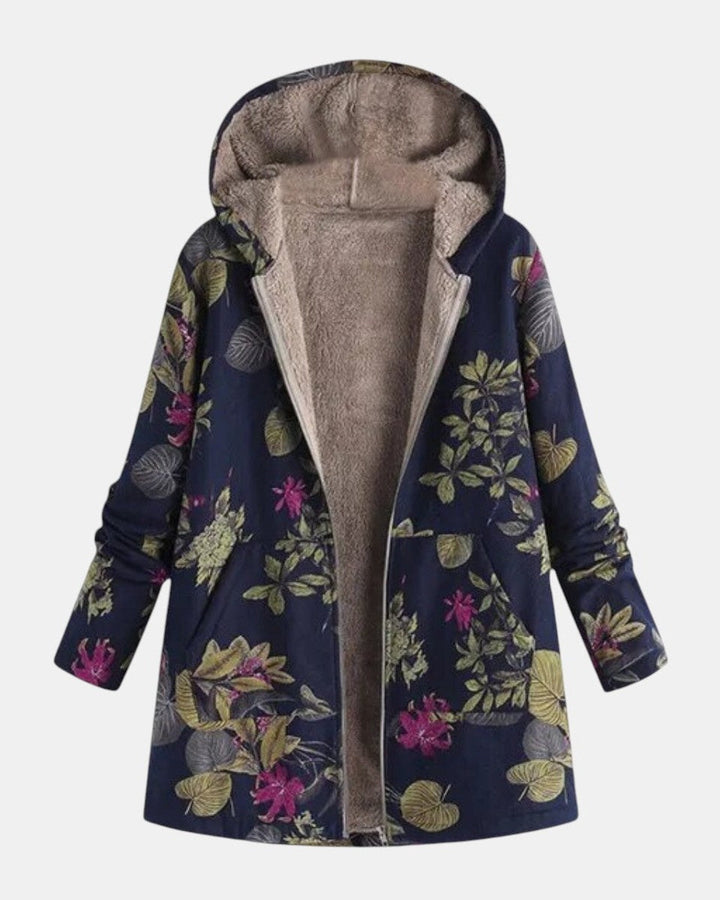 Annie | Marineblauwe Mantel met Bloemenpatroon