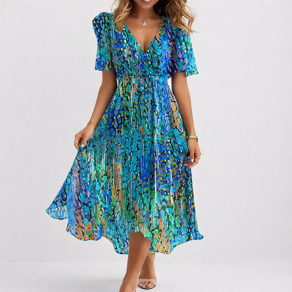 SAPHIR | LUCHTIGE BLAUWE KUST MIDI-JURK
