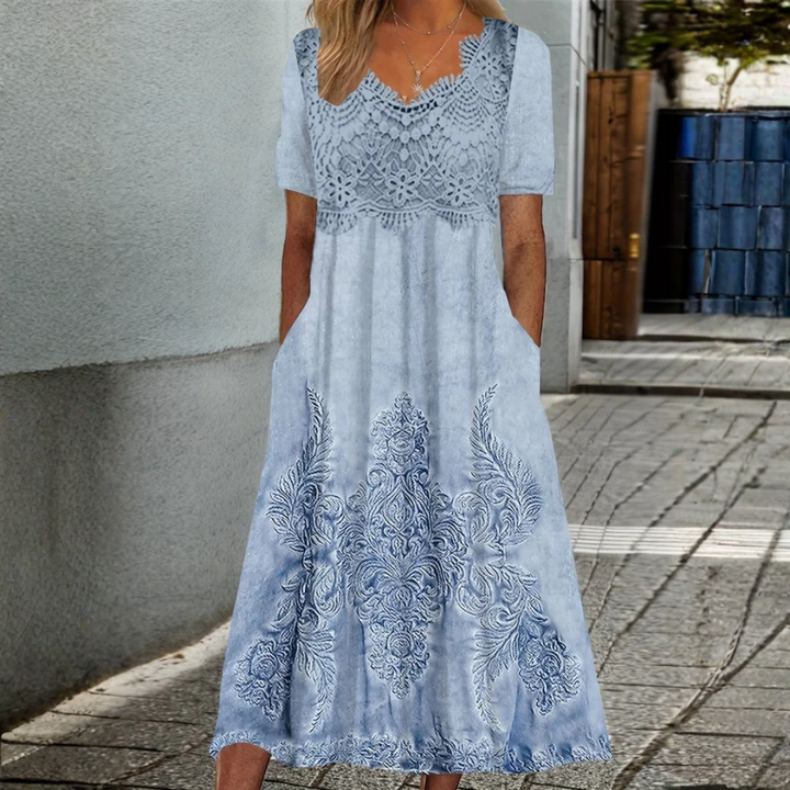 INDIGO | ELEGANTE BLOEMEN MIDI-JURK