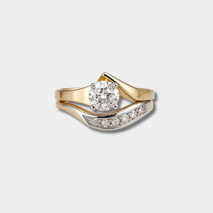 Carla | Asymmetrische Vintage Ring van Goud en Zilver met Zirkonia