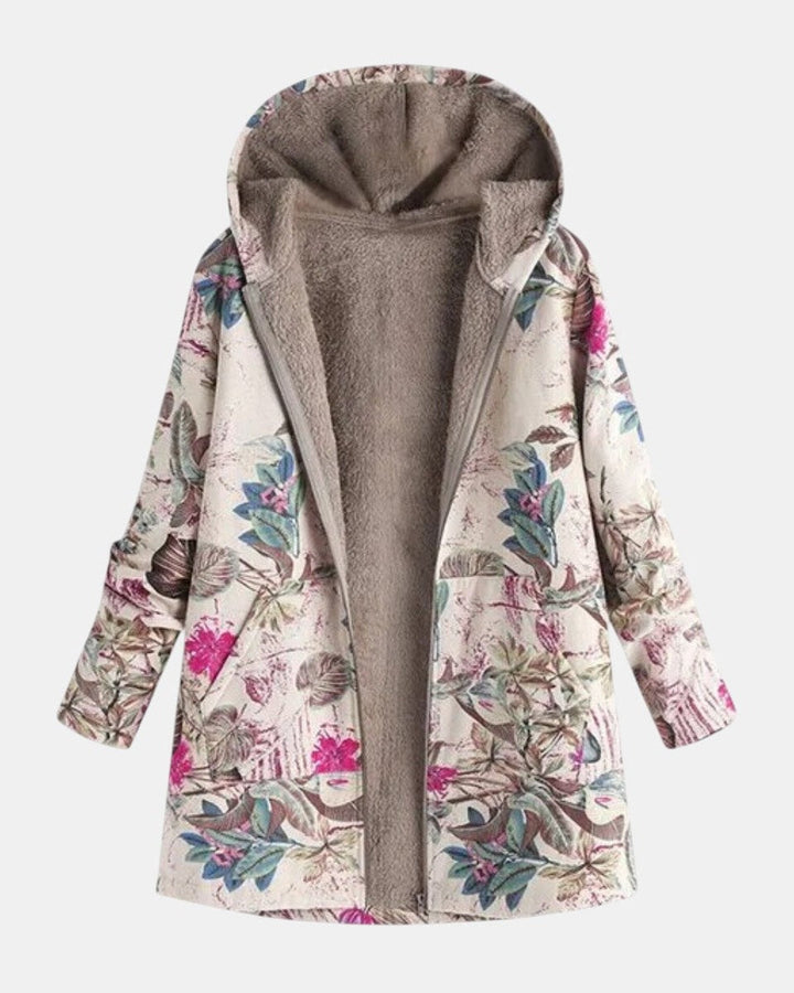 Tineke | Pastelkleurige fleecejas met botanisch patroon
