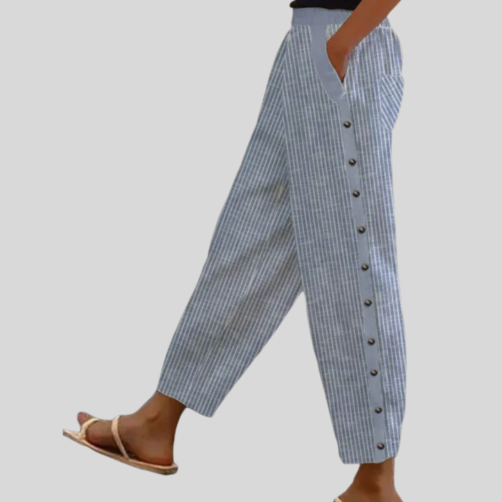 Linaya - Broek met Knopen Gestreept