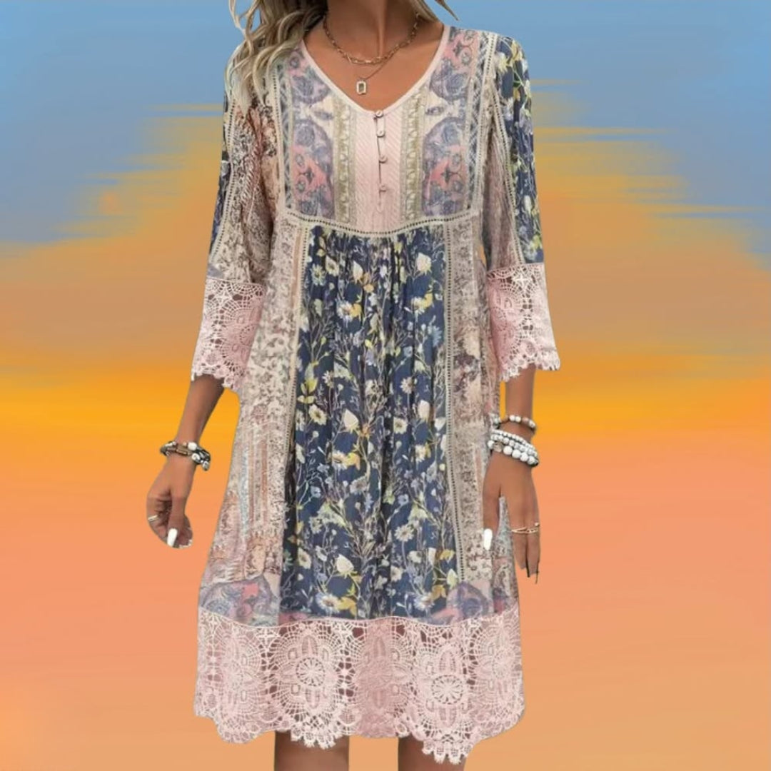 NAYA | LUXE VLOEIENDE BOHO MIDI-JURK