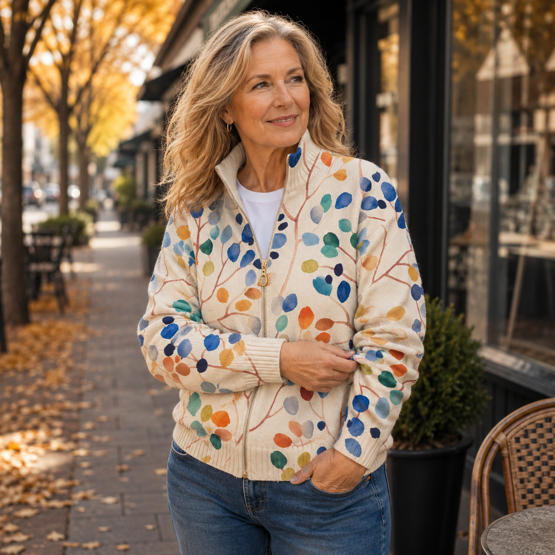 Fiona - Botanische Bladprint Zip Cardigan