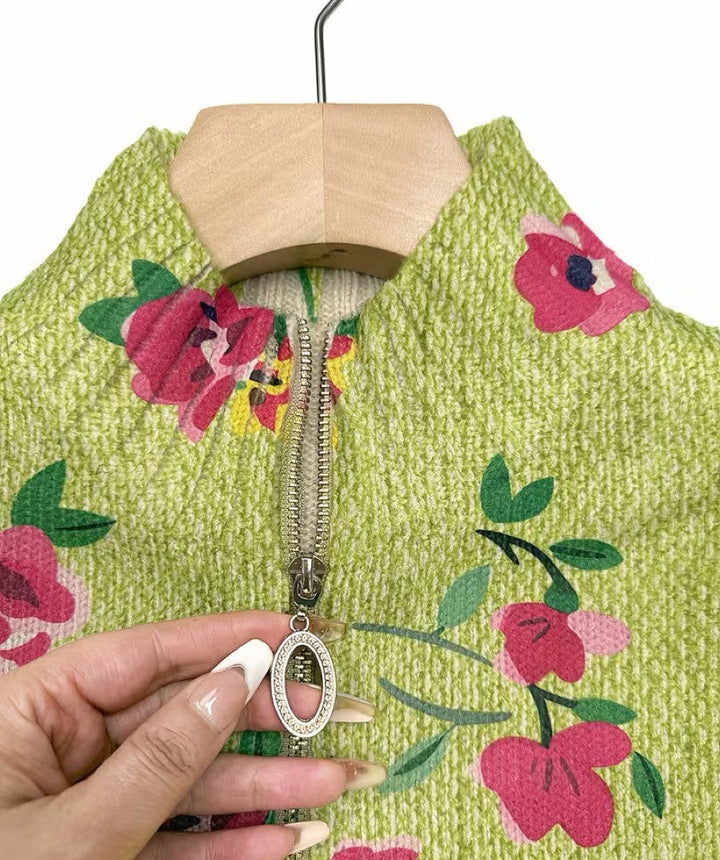 Lauren - Roze Bloemen Limoen Rits Cardigan