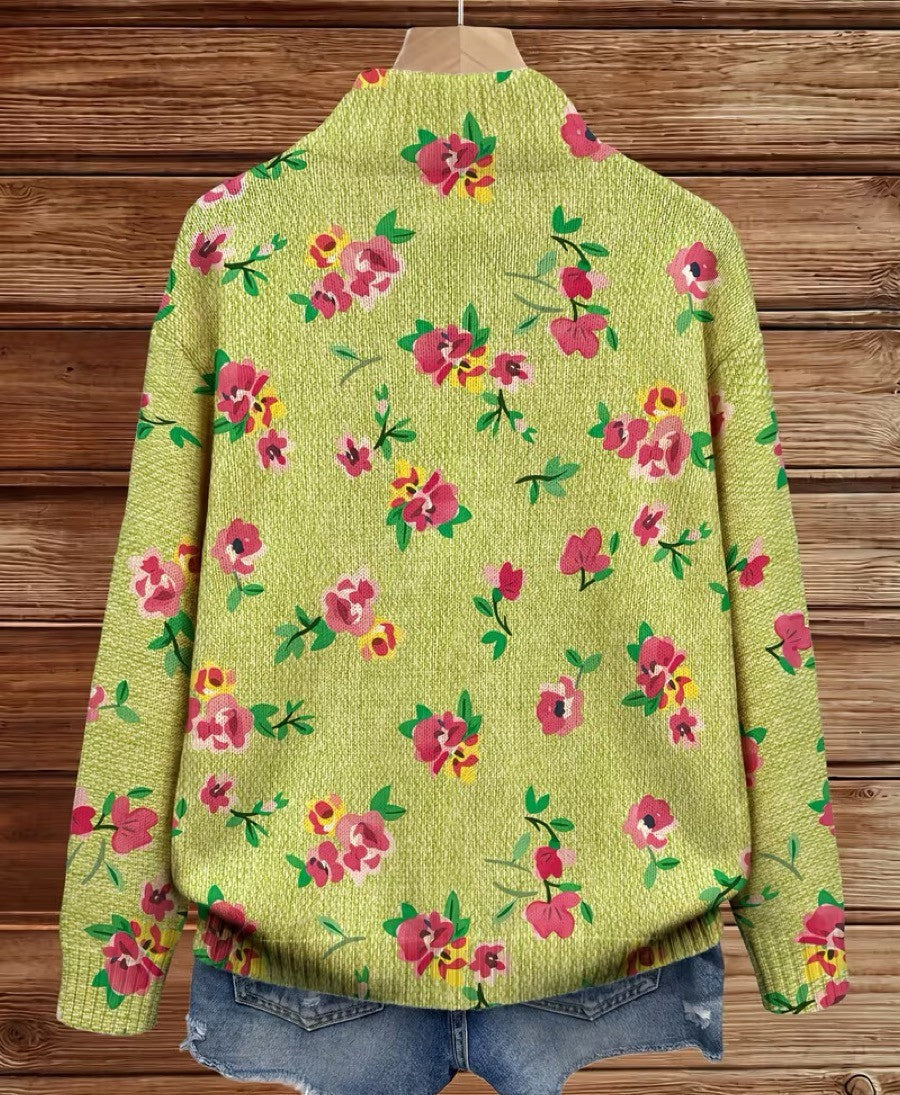 Lauren - Roze Bloemen Limoen Rits Cardigan