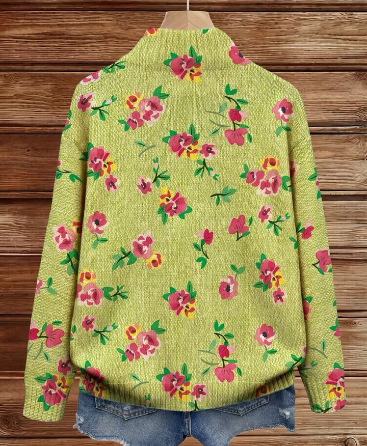 Lauren - Roze Bloemen Limoen Rits Cardigan