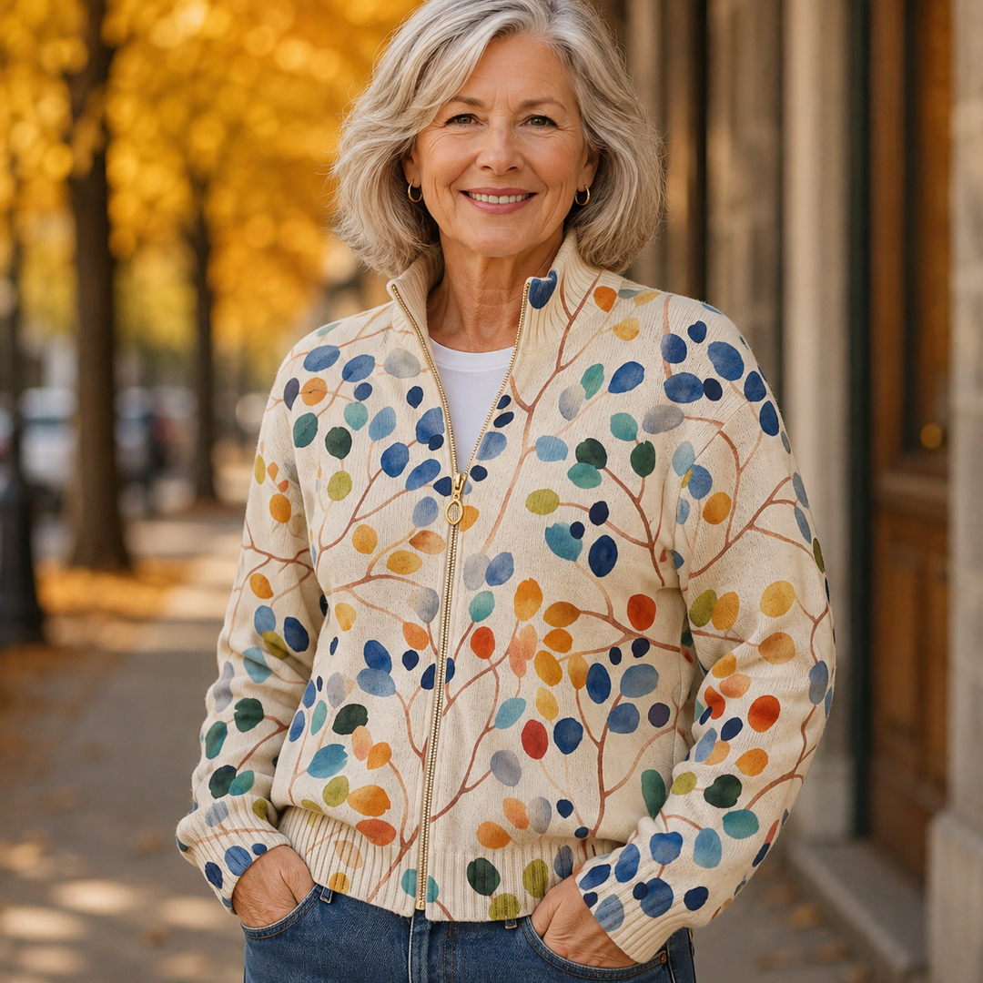 Fiona - Botanische Bladprint Zip Cardigan