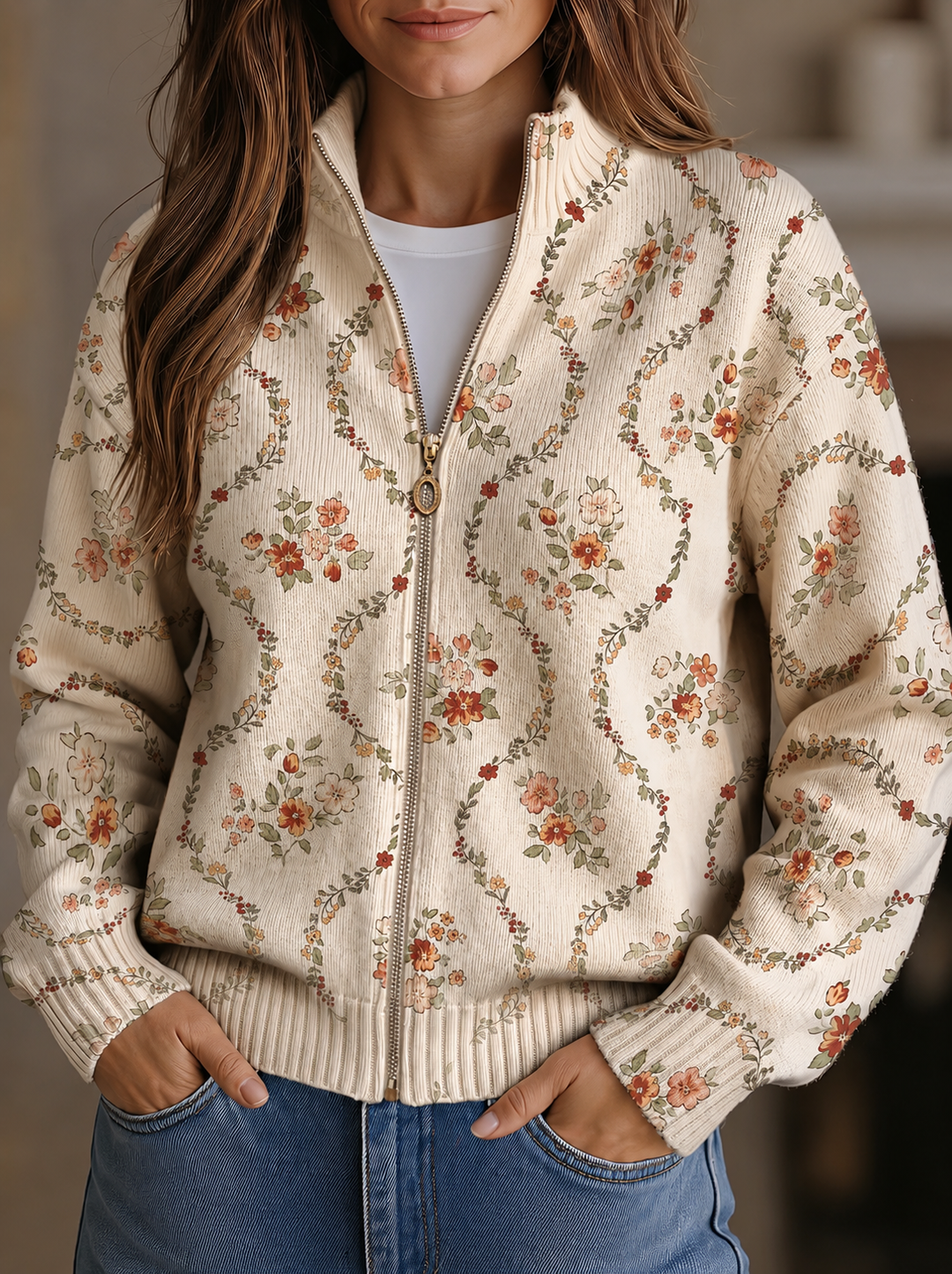 Danielle - Delicate Floral Vine Cream Print