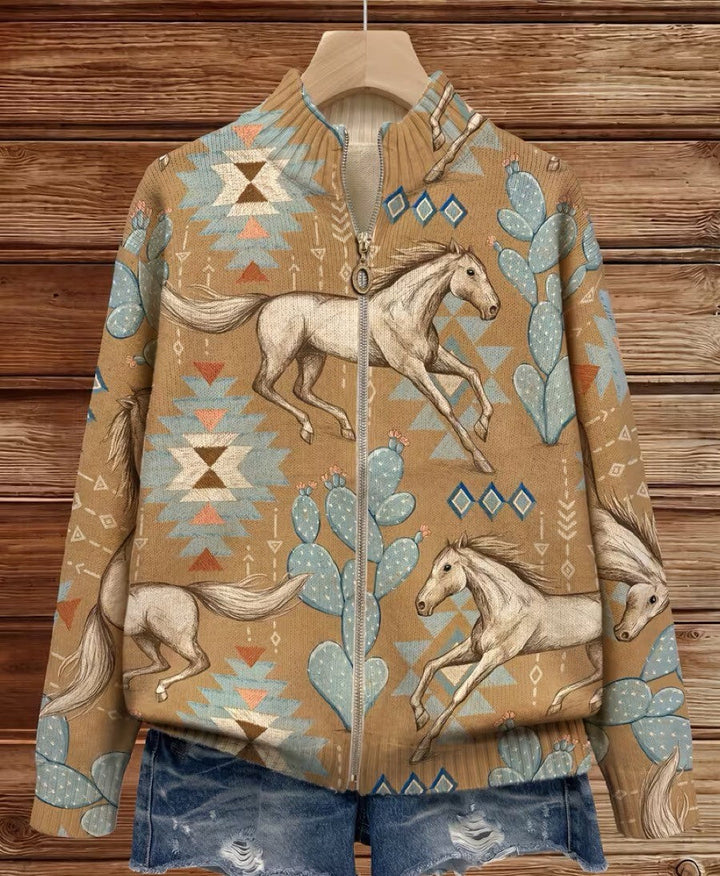 Kaitlyn - Desert Horse en Cactus Zip Cardigan