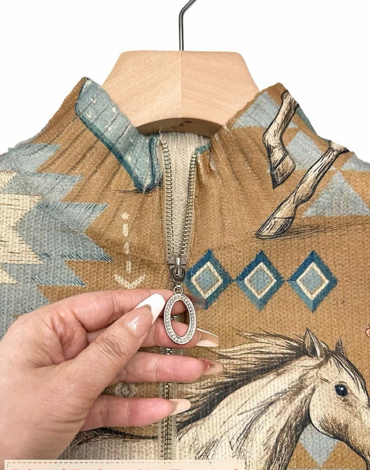 Kaitlyn - Desert Horse en Cactus Zip Cardigan