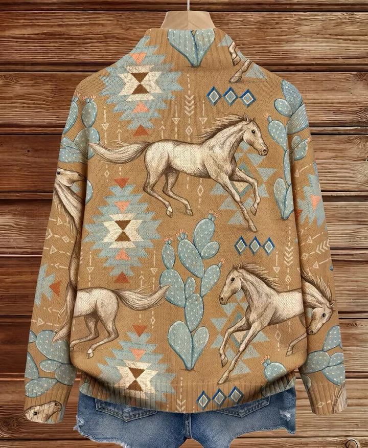 Kaitlyn - Desert Horse en Cactus Zip Cardigan